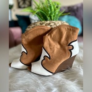 Cow Print, Open Toe Bootie